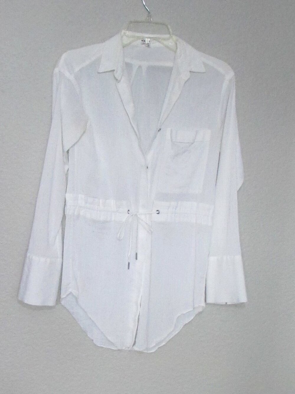 Helmut Lang Cotton Drawstring Waist Button Down Blouse White